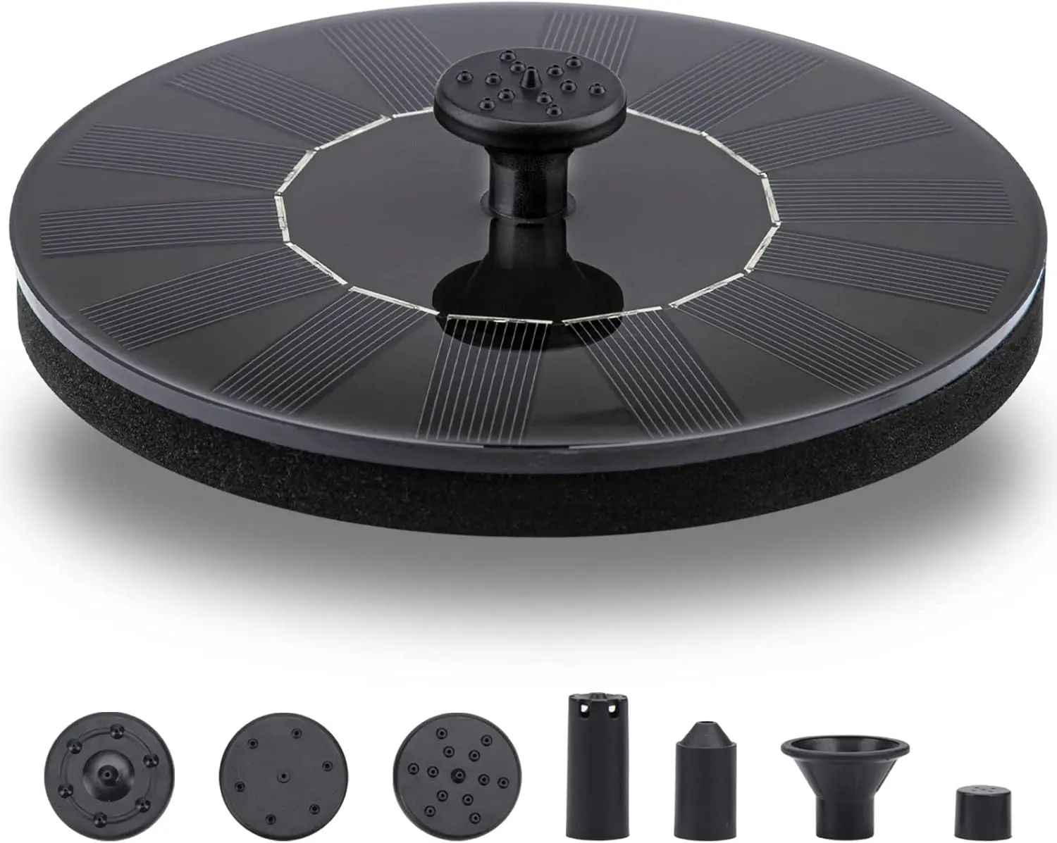 Floating solar powered fountain Solar Fountain Pump for Bird Bath with 6 Nozzles, Solar Powered Water Fountain Pump for Garden, Ponds, Pool, Fish Tank and Outdoor(Black）