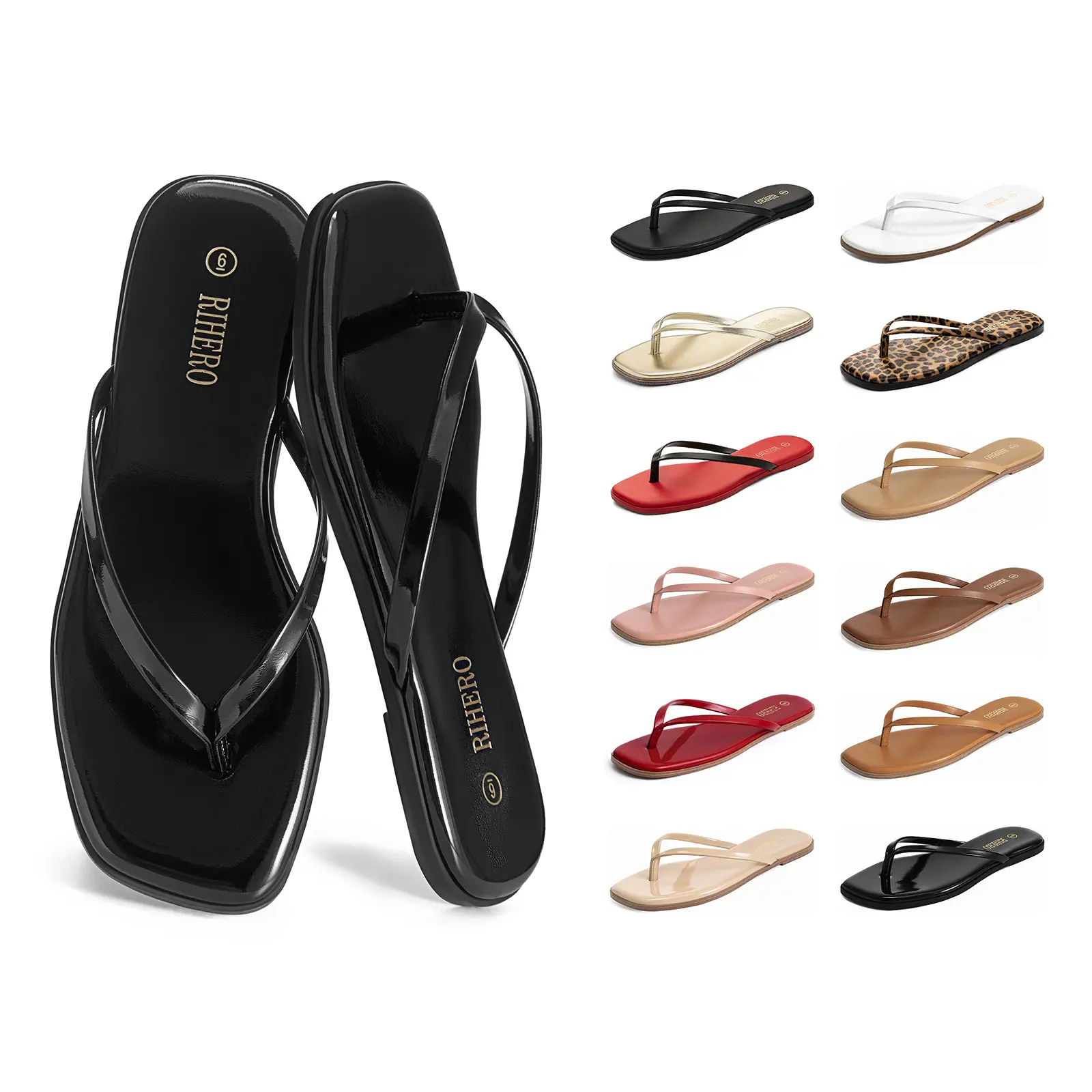 RIHERO Women's | Vegan Leather Women Flip Flops | Memory Foam | Lightweight | Non-Slip - Foundations - Summervibes,back to school,back to school haul