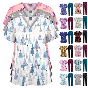 Scrub Sets New Arrival Print Solid Color Pants Medical Uniforms for Nurses Doctors Hospital Clinic Workwear 2-Piece Outfit