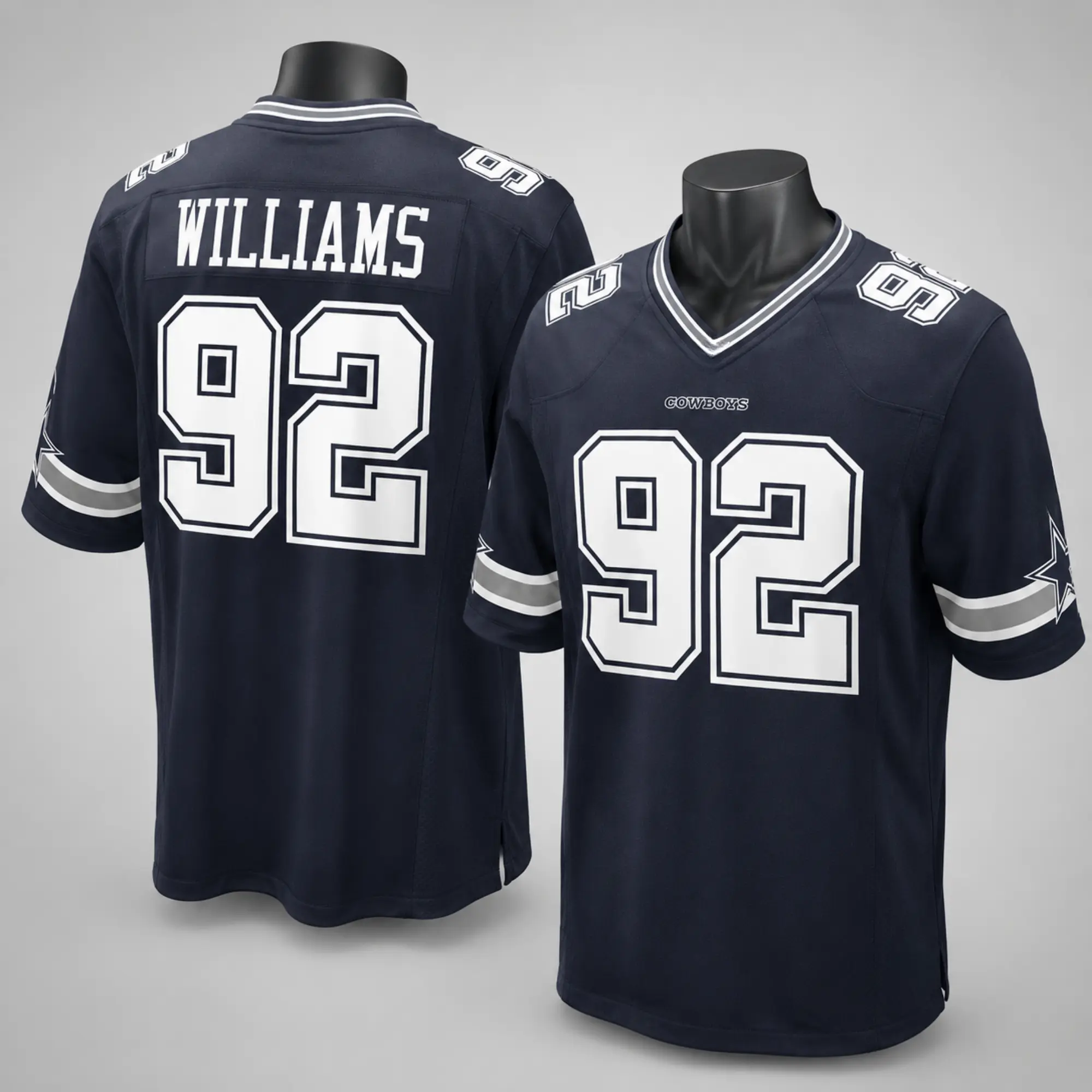 Men’s #92 Football Jersey, Navy and White Game Day Sports Shirt