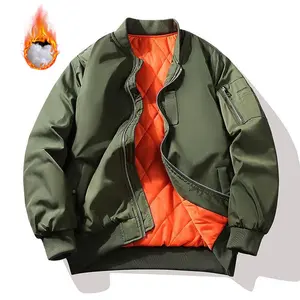 Men's Heavyweight Full-Zip Pilot Jacket - Menswear Tops, Thick Long Sleeve Winter Coat with Zipper Pockets, Black-Orange Colorblock, Lined, Machine Washable, Suitable for Casual & Formal Occasions