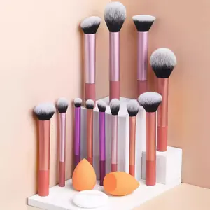 Multi-use Makeup Brush Set,12 Pcs/set Ergonomic Design Soft Cosmetic Brushes for Blush Contour Highlighter Concealer, Professional Facial Detailing Makeup Tools for Women & Girls, Multitask, Face Makeup Brushes Kits, including Sponge & Powder Puff