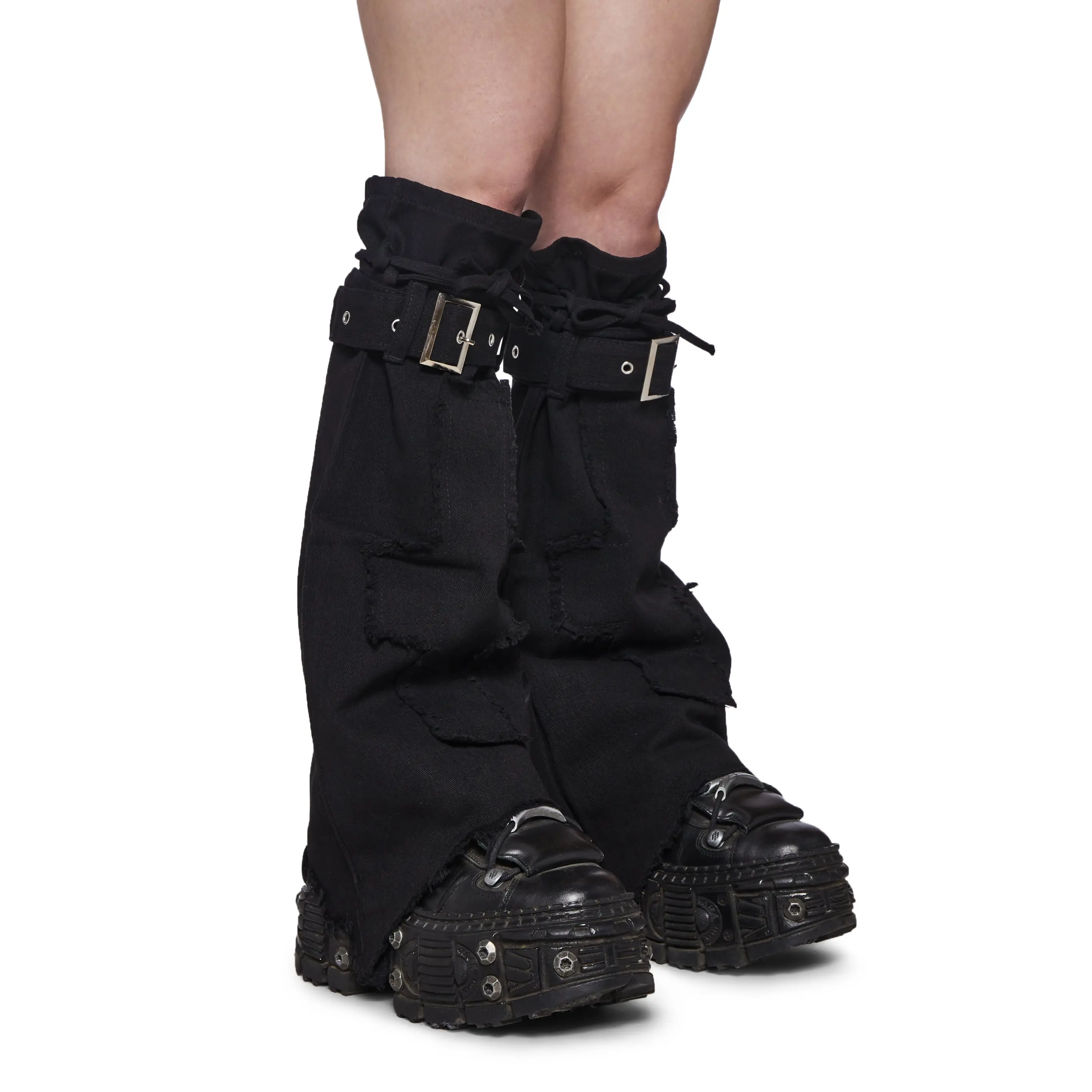 Distressed Cross Leg Warmers - Black