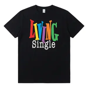 Living Single Graphic Print T-Shirt, Men's Unisex Streetwear Crew Neck Cotton Top with Bright Colored Lettering
