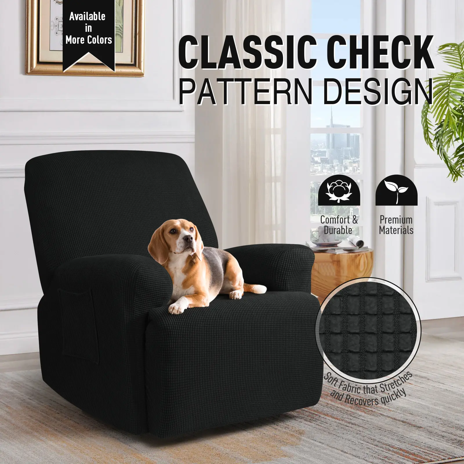 TAOCOCO High Stretch Recliner Chair Cover 4-Pieces, Soft Jacquard Sofa Protector with Pocket, Fits 24-33"