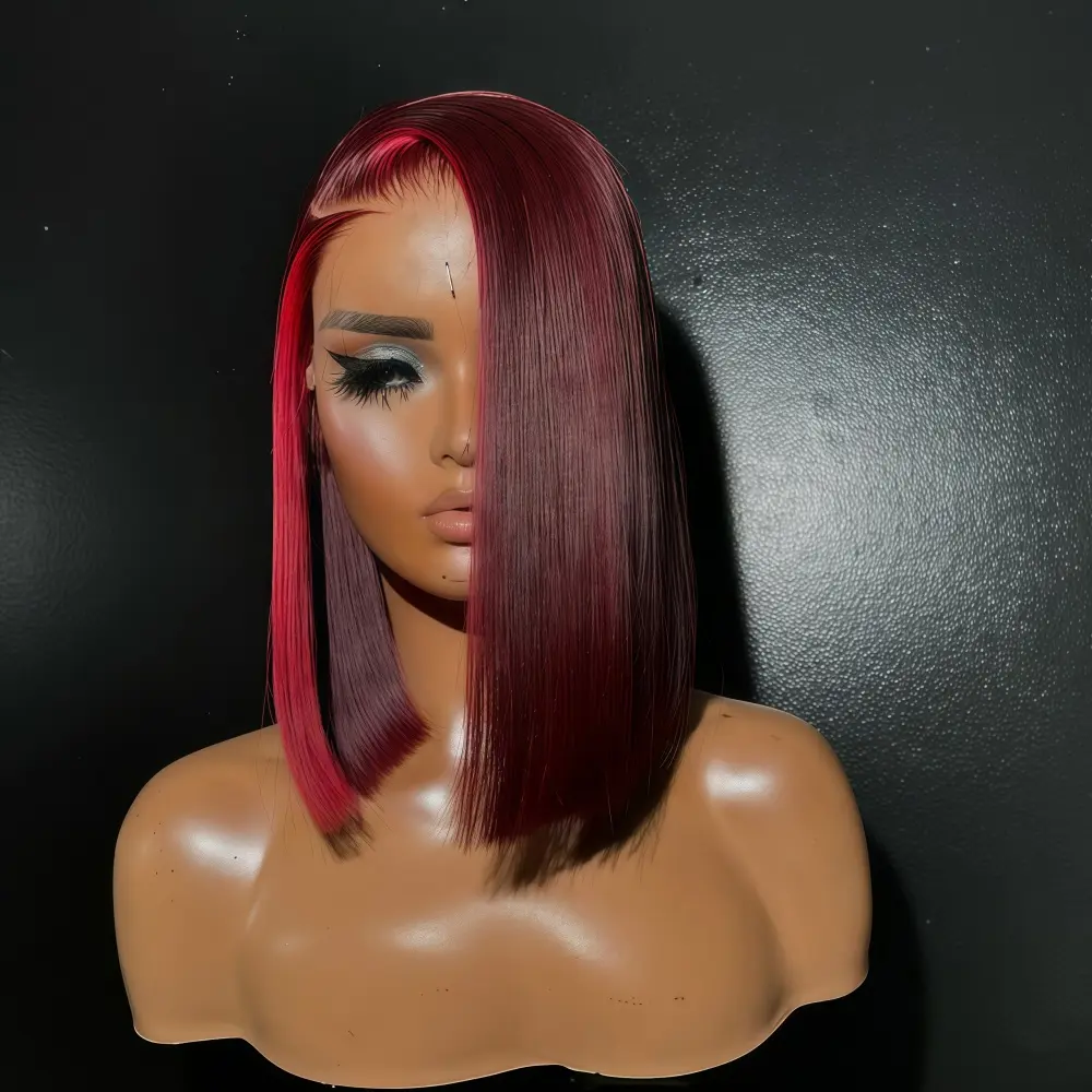 Highlight Red 99J Bob Wig Human Hair 180 Density 13x4 Lace Front Wigs for Women Red Highlight Burgundy Transparent Lace Frontal Straight Short Bob Wig Human Hair Wigs Pre Plucked