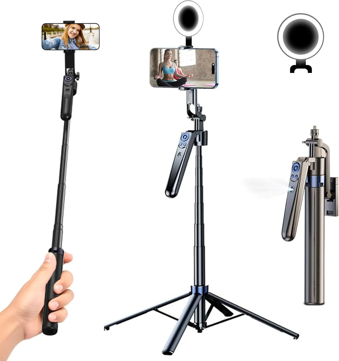 Auto   Selfie Stick Tripod for  with Light,360 Rotation That Follows Your Movement, Phone Camera Tripod Stand with Remote for Content Creator Vlog Live Stream Video Recording