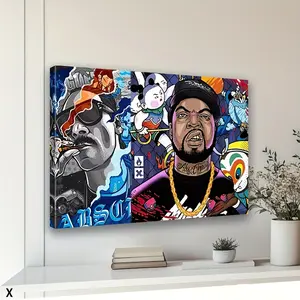 [2D Flat] 1PC Framed Hip Hop Rapper Mu·sic-Themed Wall Art - Modern Pop Art Graffiti Painting Poster Print With Reusable Wood Frame, High-Gloss Finish Cloth Surface - Urban Culture Decor For Bedroom, Living Room, Music Studio For Rapper Fans