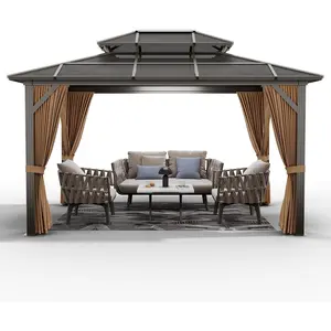 10'x12' Gazebo, Hardtop Gazebo Large with Polycarbonate Double Roof, Aluminum Frame Pavilion, Weatherproof UV Protection for Outdoor, Garden, Patio, Lawn