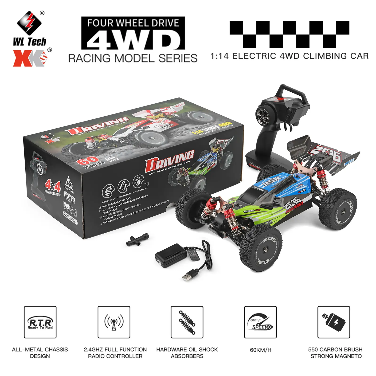 Remote Control Car 144001 RTR 2.4GHz 60km/h High Speed Drift Racing Car