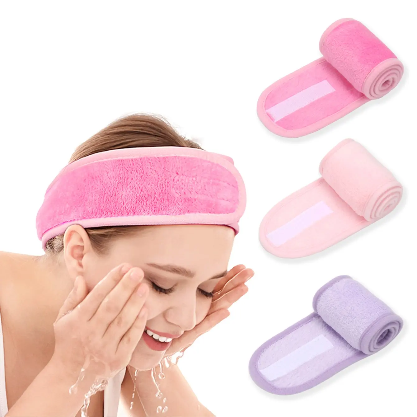 Velcro Soft Sweat Absorbing Headband Suitable for All Skin Types, 3pcs/set Including Face Washing, Facial Cleansing, Makeup Application, Makeup Removal and Travel, Hair Band for Washing Face, Skin Care Headband