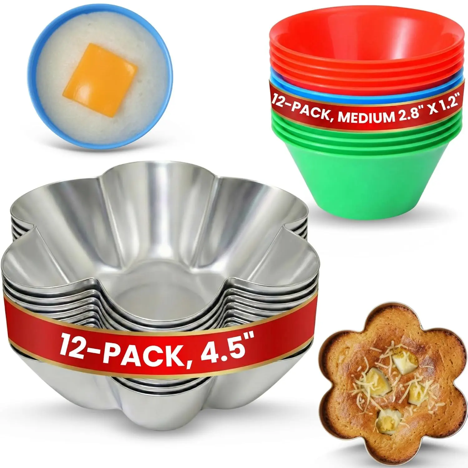 12Pcs Ensaymada Molder Filipino 4.5” with 12 Pcs Puto Molder Filipino 2.8" x 1.2" - Perfect as Bibingka Molder or Puto Mold Cups For Steamer