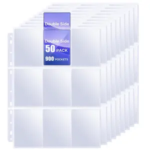 Double Sided 9-pocket Trading Card Binder Page Protectors, 50pcs/set Clear File Binder Sleeves, File Storage, Office Stationery & Supplies