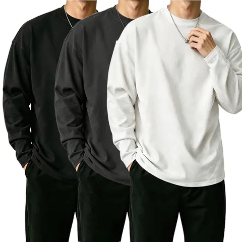 Unisex Plain Long Sleeve Crewneck Men's T-Shirt (60% Cotton Blend) - Natural Men's Long-Sleeve T-Shirts, Mint Scent, Skin-Friendly, Moisture-Wicking, Pilling-Resistant, Casual Basic for Gym, 6 Colors, XS-2XL, Outdoor Streetwear Fit