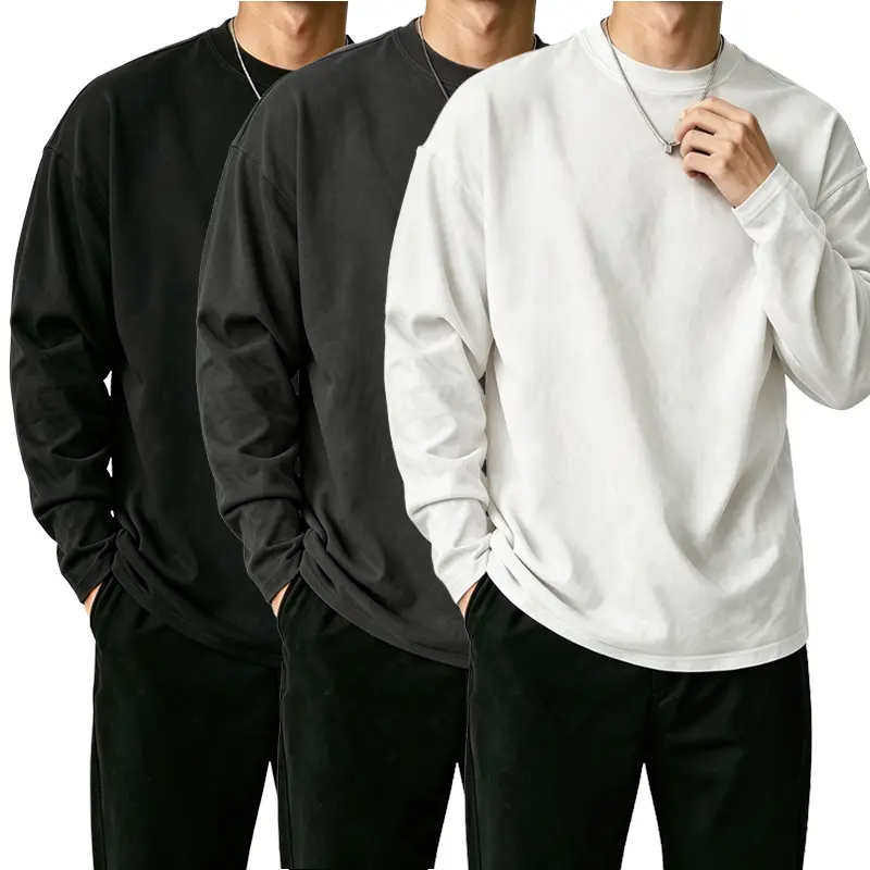 Unisex Plain Long Sleeve Crewneck Men's T-Shirt (60% Cotton Blend) - Natural Men's Long-Sleeve T-Shirts, Mint Scent, Skin-Friendly, Moisture-Wicking, Pilling-Resistant, Casual Basic for Gym, 6 Colors, XS-2XL, Outdoor Streetwear Fit