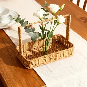 1pc Large Capacity Rectangular Wicker Storage Carry Basket - Durable Plastic, Spacious Rectangular Design for Christmas Gifts, Bathroom Essentials, Kitchen Spices, Laundry Baskets