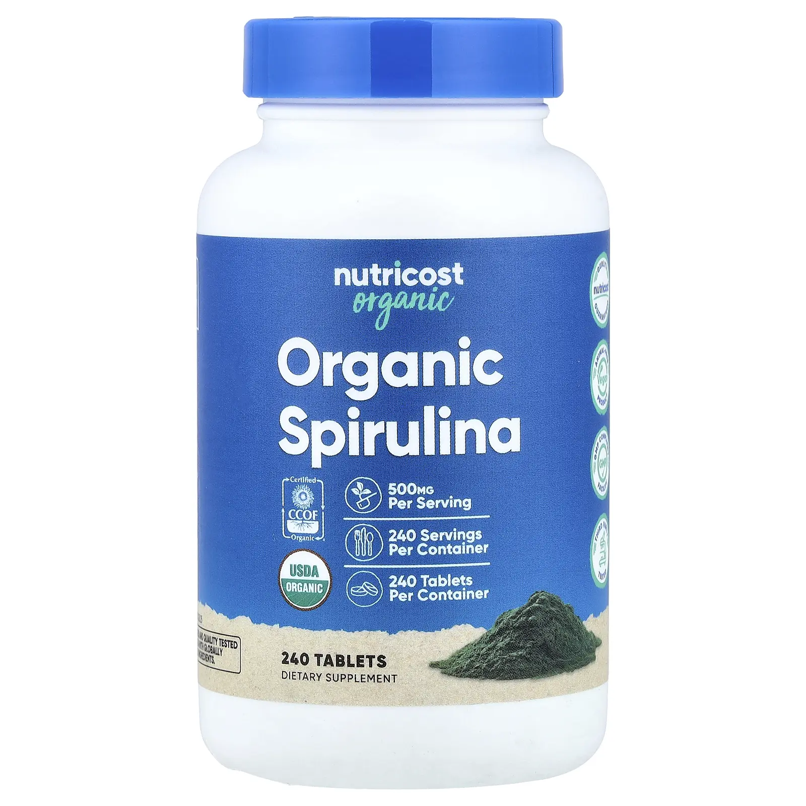 Nutricost Organic Spirulina, 500 mg, 240 Tablets