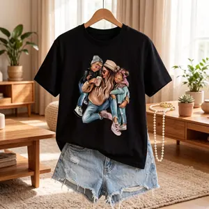 Women's Vintage Graphic Tees - Mom & Kids Family Love Oversized T-Shirt | Mother's Day Gift Trendy Tops