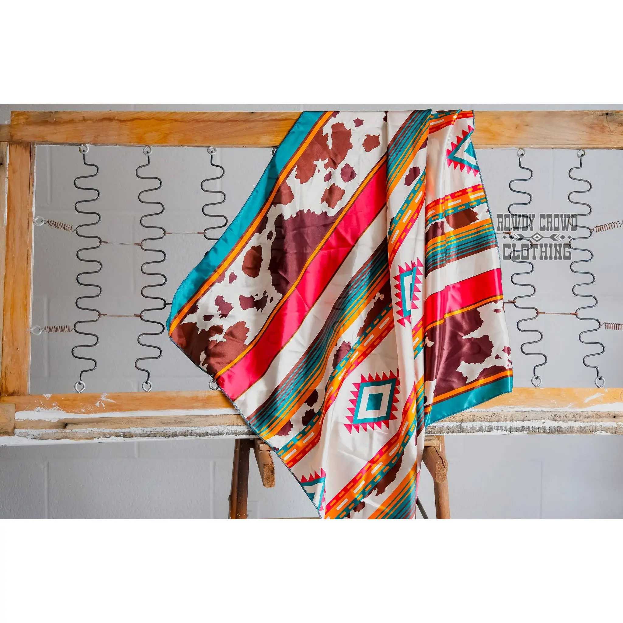 "Conroe" Cowprint Wild Rag — 36" Polyester Bold Cowprint Western Scarf