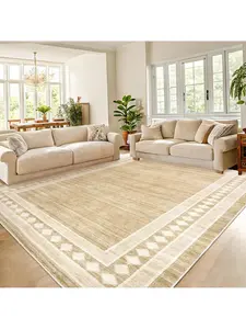 Brown-5*7 feet  Contemporary Machine Washable Area Rug Modern Geometric Floor Cover Non Slip Stylish  Bordered Accent Carpet Stain Resistant Low Pile Ultra Thin Pet Friendly Foldable Soft Indoor Mat For Kitchen Laundry Bedroom Livingroom