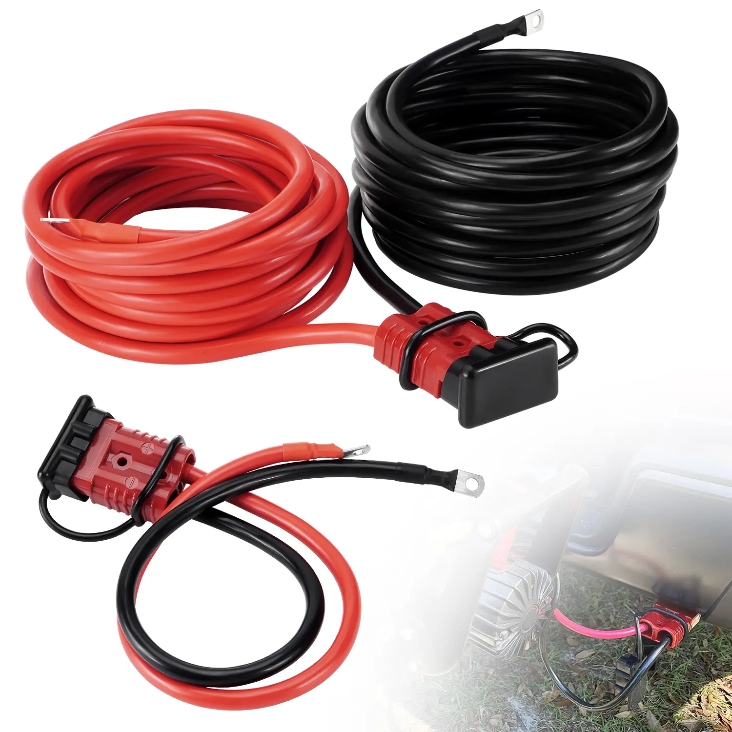 24 FT PVC Automotive Quick Disconnect Winch Power Cable - 4 Gauge (4 AWG) Heavy-Duty Pure Copper Wiring, High Conductivity, High Current for Utility Work, Ideal for Harsh Conditions, Great Father's Day Gift