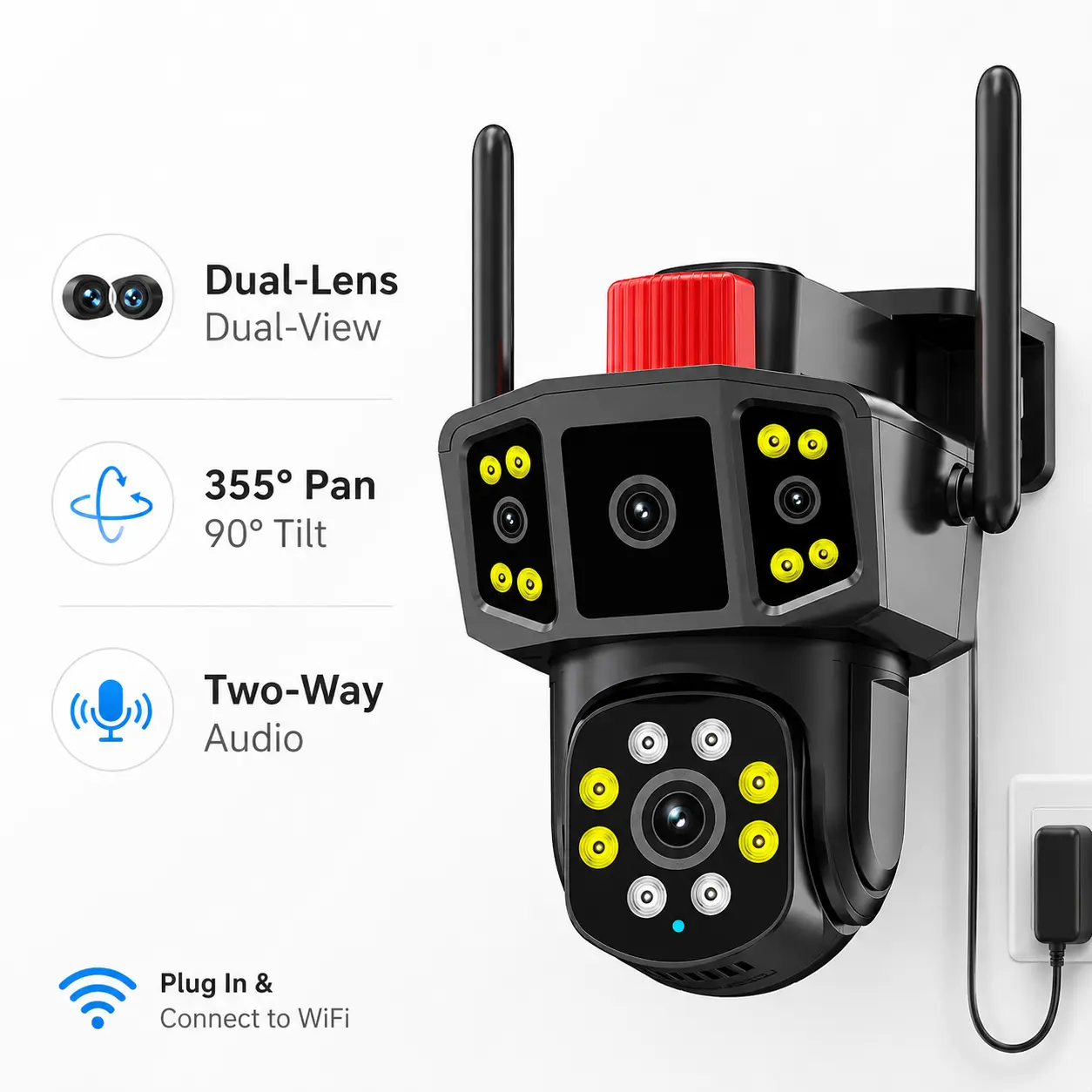 2K Dual Lens WiFi Security Camera Outdoor, Dual Screen Pan-Tilt Smart Home Monitor, 360° View Full Color Night Vision, 2-Way Audio, Motion Detection, No Monthly Fees