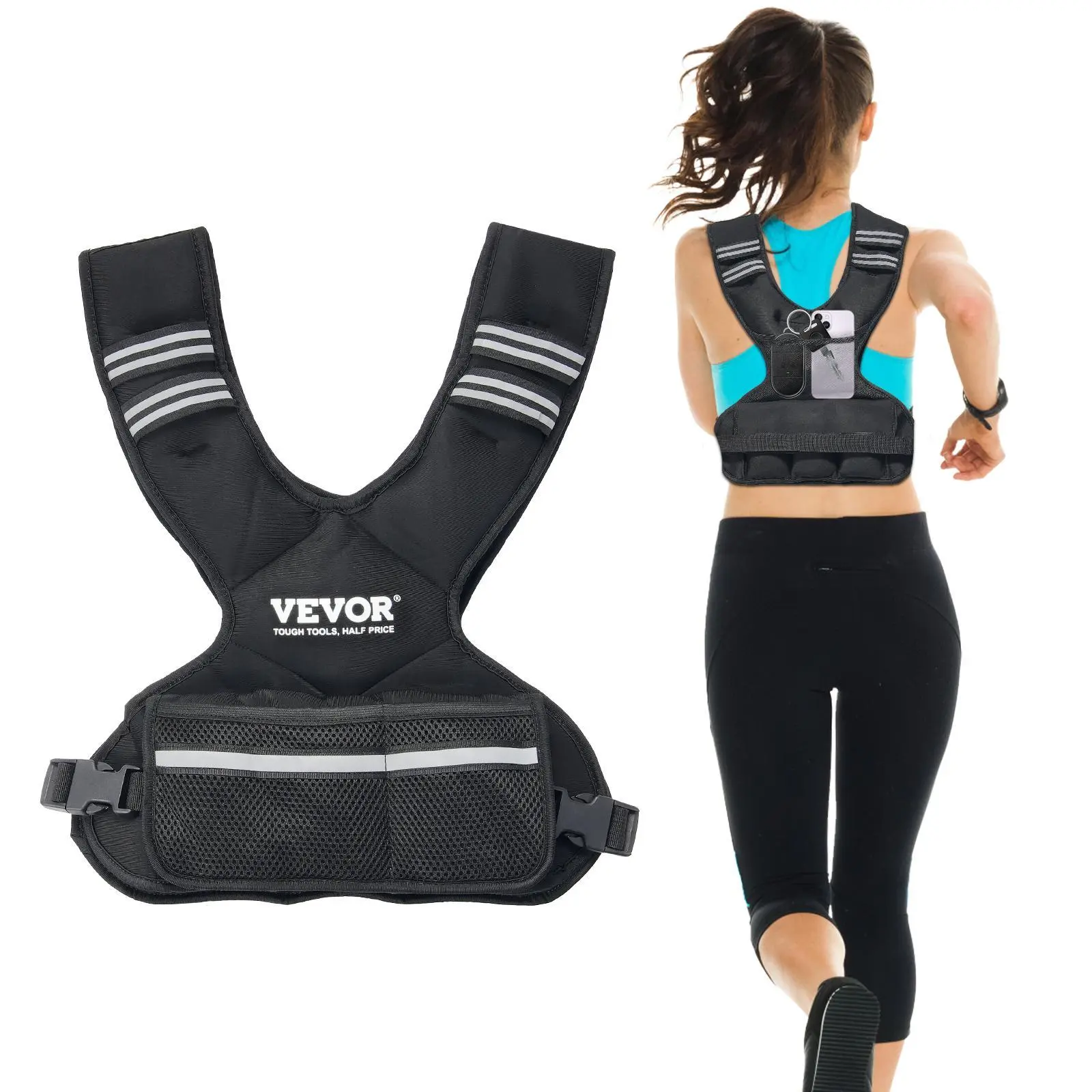 【SummerFinds】VEVOR Adjustable Weighted Vest,  11-20lb Weight Vest with 6 Ironsand Weights and  Reflective Stripe, Body Weight Vest Exercise Set for Men Women, Workout Equipment for Strength Training Running Jogging
