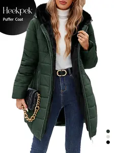 Women's Winter Windproof Fur Warm Slim Fit Down Jacket Waterproof Long Ski Coat for Commuting Dark Green Outdoor Apparel  #outdoorfun
