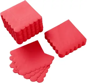 100 Pack Cocktail Napkin 2-Ply Scalloped Edged Dessert Napkins Folded 5 x 5 Inches Disposable Napkins for Dinner Wedding Birthday Party Bridal Anniversary Reception Event