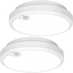 2Pack Battery Operated Motion Sensor LED Ceiling Light, 7.2inch Flush Mount Light Fixture 6000K, Wireless Motion Activated Ceiling Lamp in 400LM for Closet Pantry Laundry Stair(Battery Not Included)
