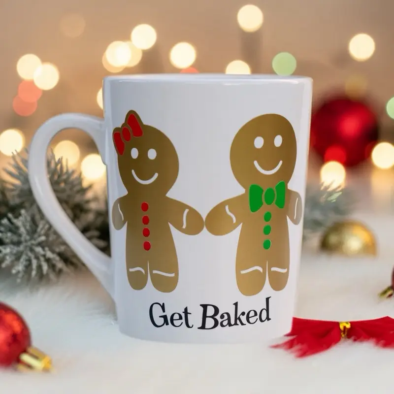 Get Baked Gingerbread Mug - 16oz White Ceramic Christmas Coffee Cup with Festive Gingerbread Design & Cozy Atmosphere Handmade