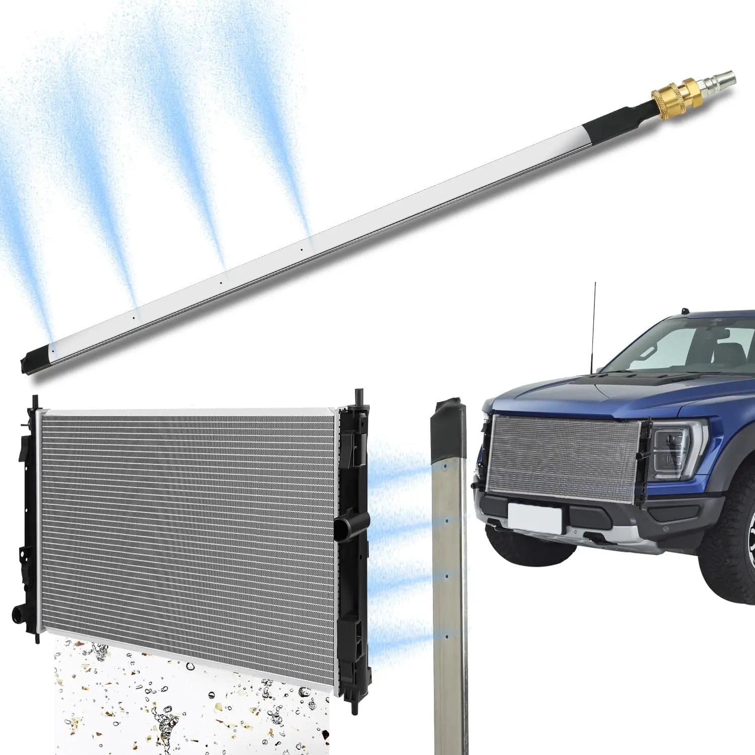 39" & 24" Radiator Cleaning Wand 2-Piece Set - RPortable adiator Cleaning Tool for Household Cars, Trucks, RV（with Switch）