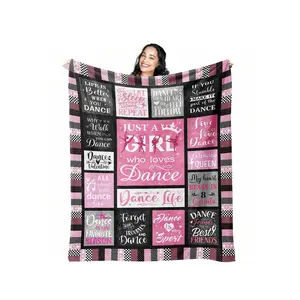 1pc 280g Dance Flannel Blanket – Cozy Ballet, Teens, And Dancers With Inspirational Dance-Themed Messages, Pink & Black Checkered Pattern, Washable, Multi-Purpose Throw Blanket All Seasons, Allseason Throw| Dancethemed Design| Knitted Texture