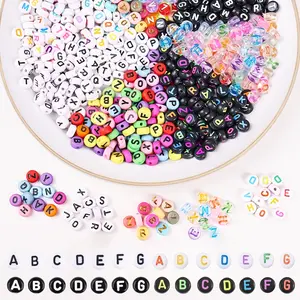 [Vibrant Acrylic Beads] 200pcs Vibrant Acrylic Alphabet Beads - 4x7mm Round Flat Spacer Beads with Colorful Letters - Ideal for DIY Jewelry Making, Bracelets & Necklaces Crafting Supplies