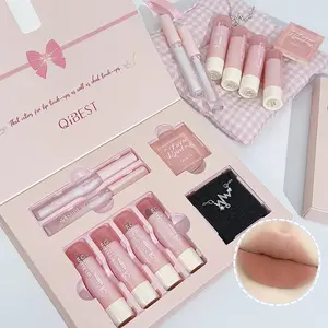 7Pcs Makeup Set Necklace Gift, 4 Nude Liquid Lipstick + 1 Lip Cream + 1 Lip Oil + 1 Face Blush Palette Women Cosmetic Kits Lip Gloss