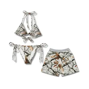 White Tree Camo Matching Couples Swimsuit! His Shorts & Hers Two Piece Set Bikini. Top Target Swimsuits 2026 For Country Honeymoon Fits - Mothers day gift
