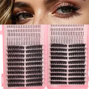 Large Capacity European Style False Eyelashes, Dense Segment Single Cluster Mixed Lashes, Long Lasting Natural Look