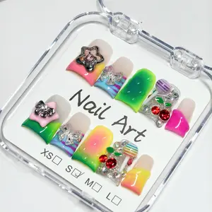 Vosplends 10PCS Rainbow Lollipop Handmade y2k duckbill nails,acrylic press on nails,reusable nails,vampire jawns nails