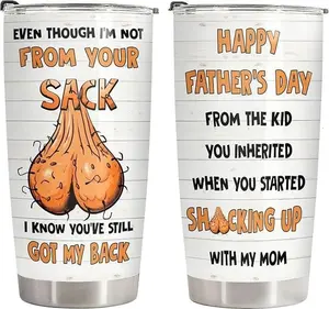 20 oz Stainless Steel Insulated Airtight Water Bottle Set - Funny Father’s Day Dad Gift Tumbler with Lid + Bonus Drink Mug from Step Kids (Unique Father’s Day Gifts)