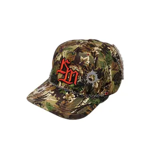 Mossyoak Custom Camo Snapback Hat with Chain Detail and Red Logo