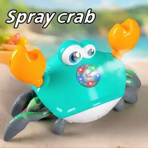 Water Spryaing Crawling Crab Toy with LED Light Up, Sensory Interactive Fun for Kids Electronic Sensing Spraying Experience Music
