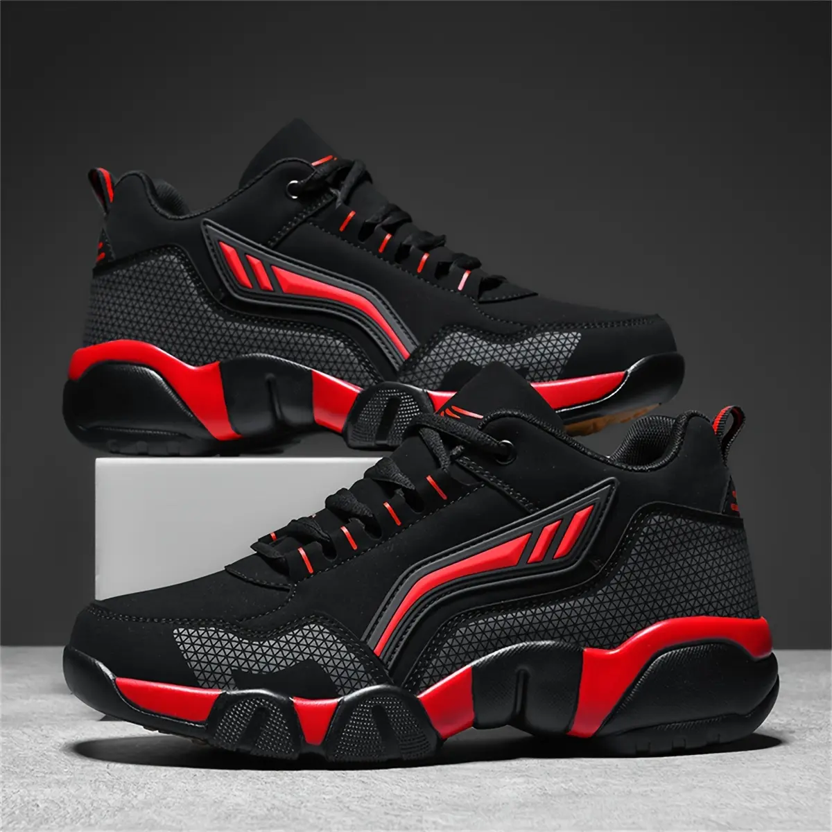 Men's Fashionable Thick-Soled Casual Sneakers - Non-Slip and Durable, Suitable for Hiking and Outdoor Activities, Comfortable Lace-Up Design, Perfect for Spring and Autumn, Travel Shoes