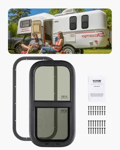VEVOR Vertical RV Window, 12" W x 24" H Tinted Sliding RV Window with Net Screen & Trim Ring, Fit 15/16" - 1 3/4" Thickness Wall, RV Window Replacement for Teardrop Cargo Trailer Camper, DOT Approved