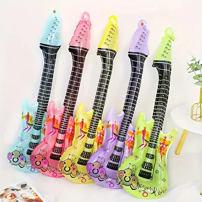 5pcs Inflatable Rock Guitars - Colored Aluminum Foil, Suitable for Disco Parties, Birthdays, and Music Themed Events - Disco Balloons, Metallic Balloons, Hip-hop, Nightclubs, Carnival Party Decorations, Fun Decorations