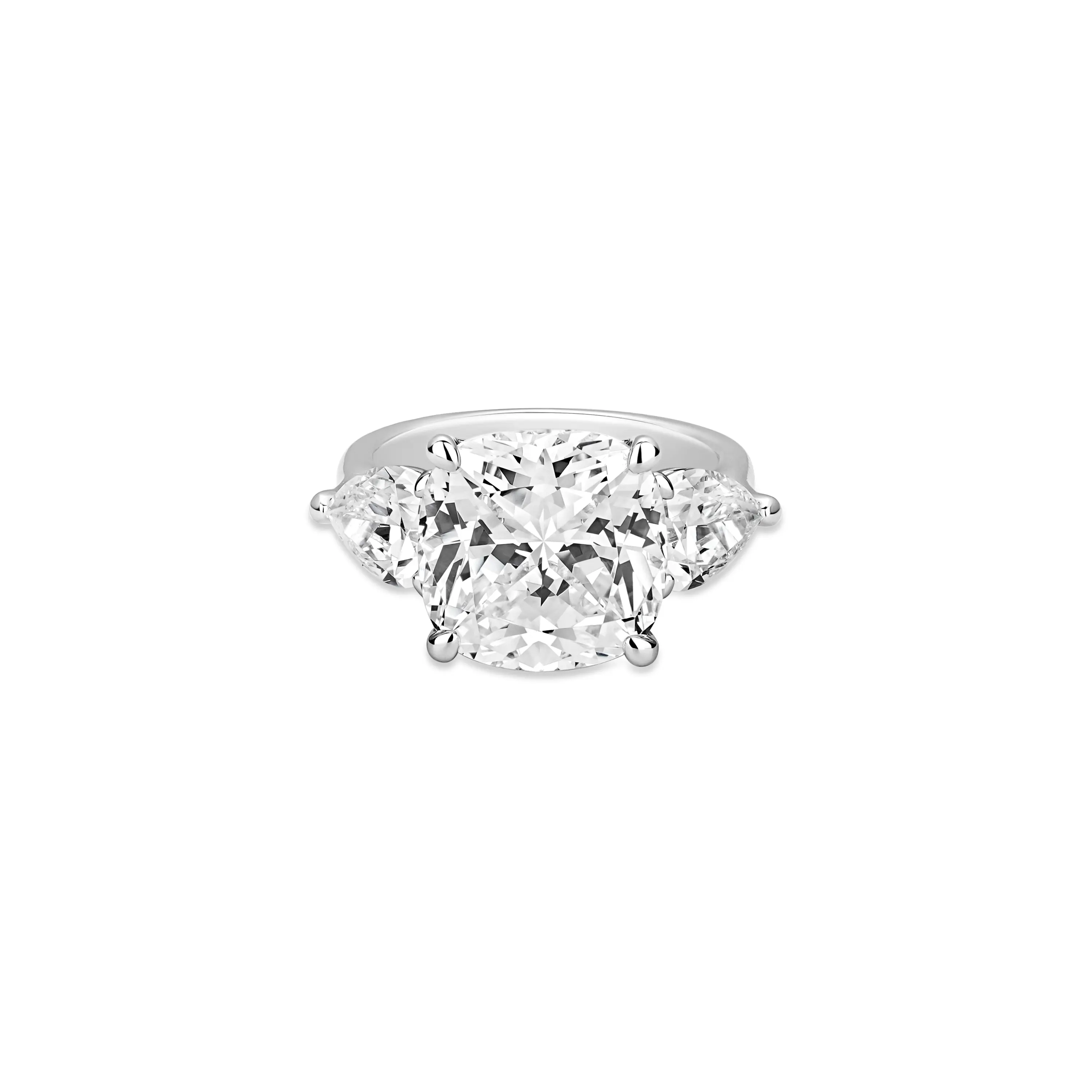 VAMERAY #49101 10 Carat Cushion Cut Trillion Accent Three-Stone Prong-Set Ring