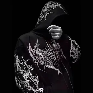 Unisex Dark Style Skull Purple Wing Zip-Up Hoodie | Trendy Sportswear