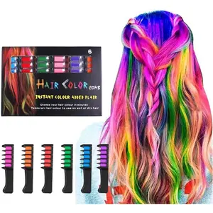 Hair Chalk Comb Temporary Hair Dye Marker 6 Glitter Colors for Girls Kids Adults Halloween Christmas Birthday Party Cosplay Safe Non-Toxic