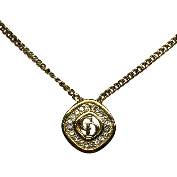 Pre-owned Dior Gold-plated Small Leather Goods CD Logo Rhinestone Necklace