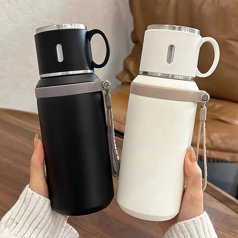600ml Insulated Stainless Steel Water Bottle - Silicone-Sealed Leak-Proof Mug, Portable Thermal Flask with Insulation & Preservation, 3-in-1 for Coffee, Tea, Office Use, Outdoor, One Size
