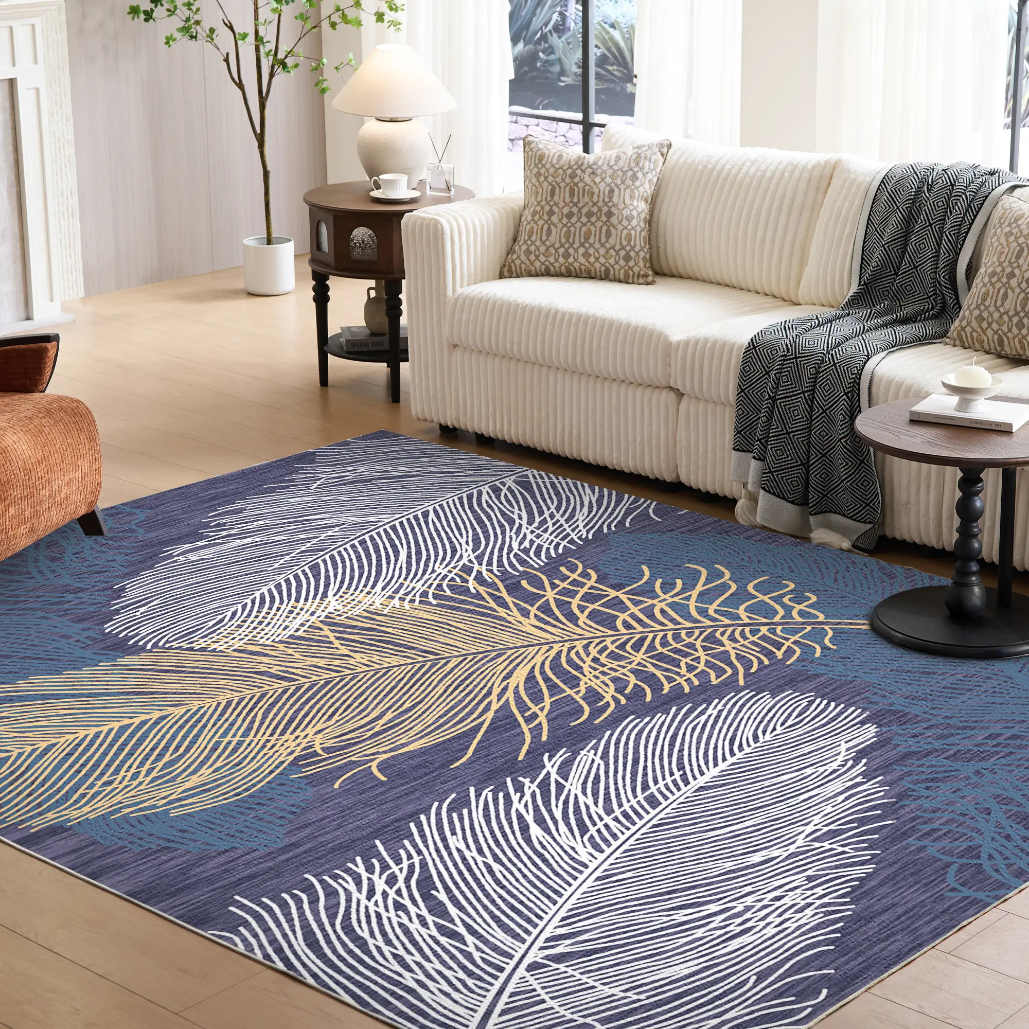 VIPfree Retro Bohemian Area Rugs 8*10FT, Non-Slip Foldable Washable Rugs for Living Room, Entryway, Bedroom, Kitchen and Corridor, Non Shedding